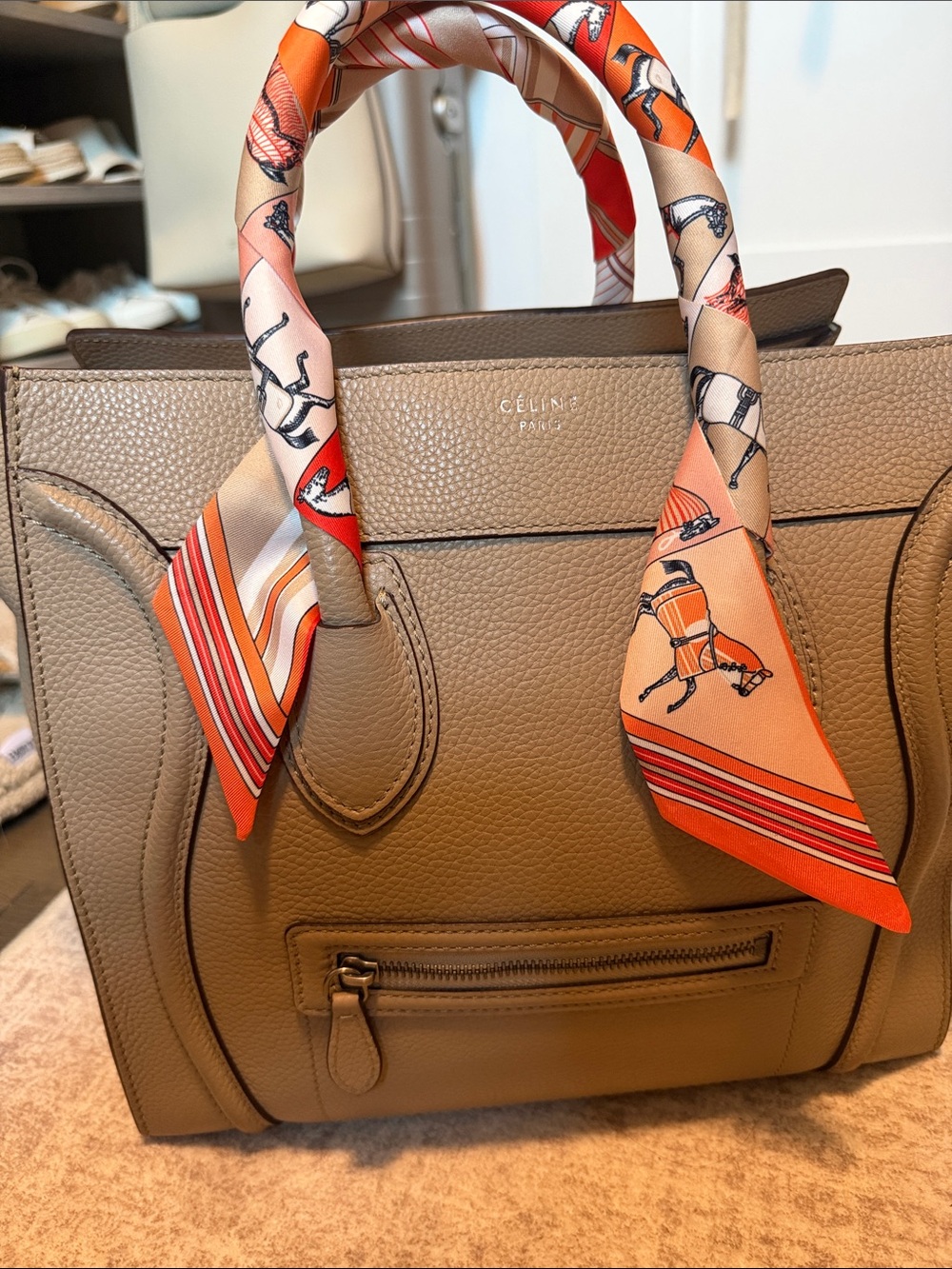 Celine Micro Luggage Handbag in Drummed Calfskin